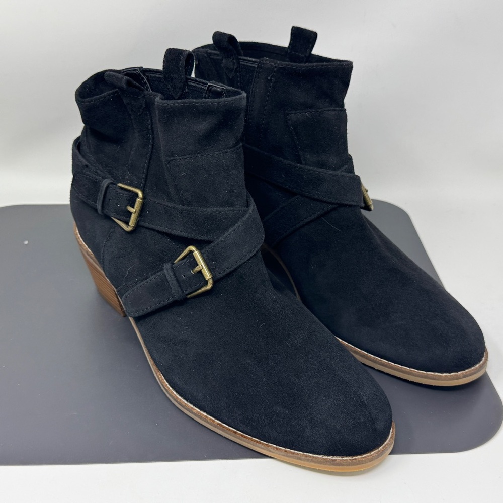 Cole Haan Womens Jensynn Black Suede/Antique Ankle Boots Size 10